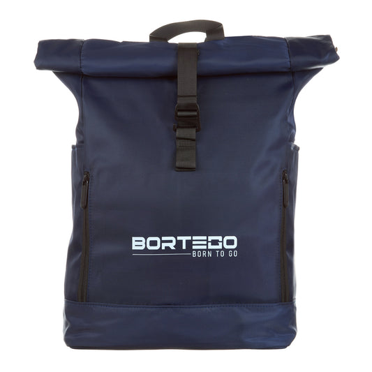 blue roll-top city backpack