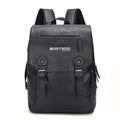 Black backpack with visible brand logo on a white background