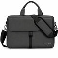 A dark gray BORTEGO laptop briefcase with a top handle, adjustable shoulder strap, and front flap closure, shown on a plain white background.