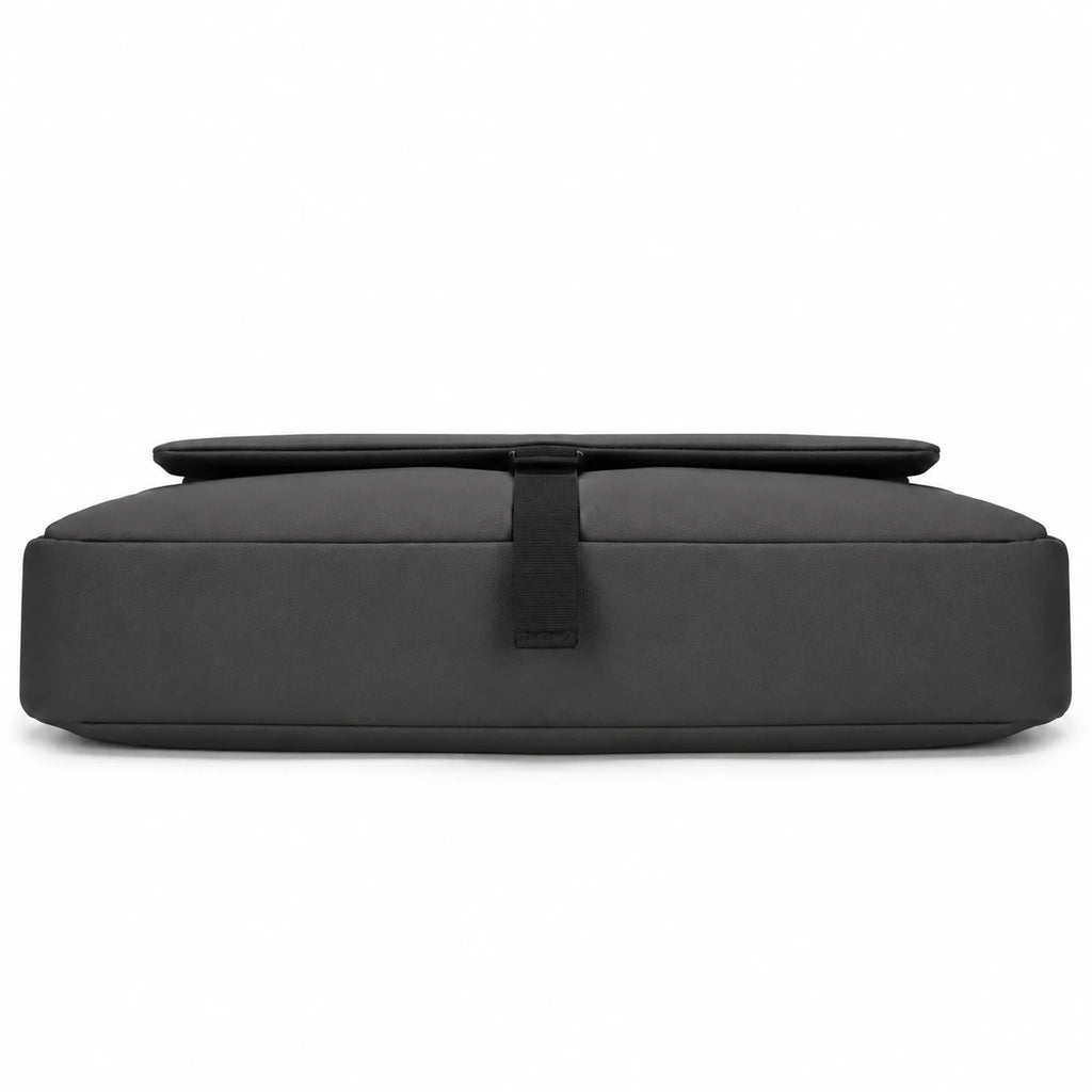 A dark gray rectangular padded case or cushion with a top flap and a vertical strap closure, shown against a plain white background.
