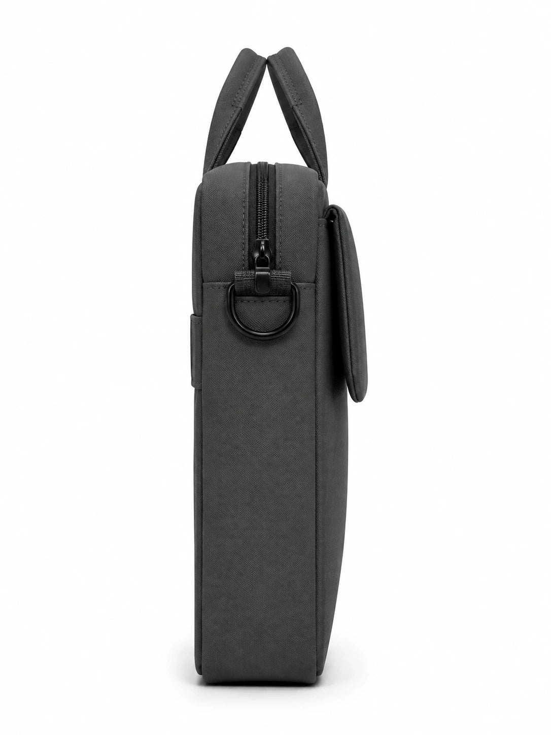 Black patterned handbag with a strap on a white background