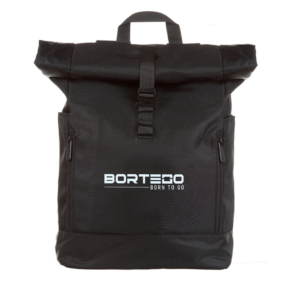 black roll-top city backpack