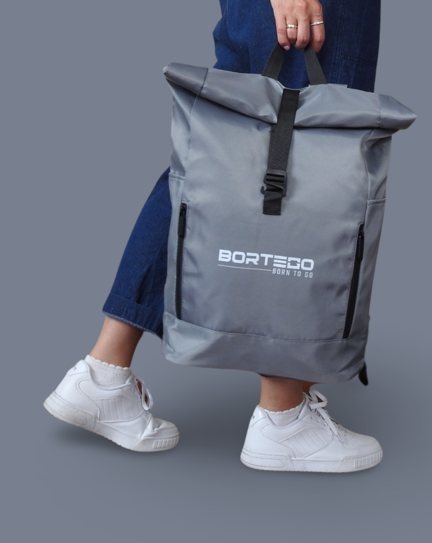 roll top backpack gray