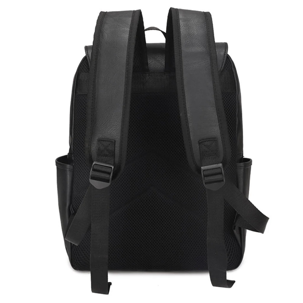 Black backpack Bortego shown from the back on a white background