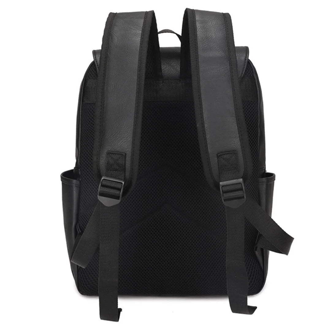 Black backpack Bortego shown from the back on a white background