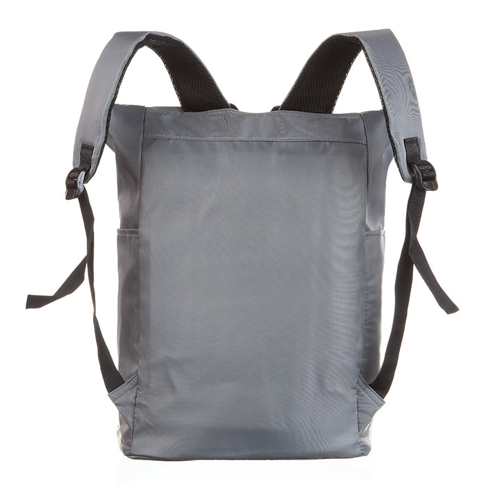 roll top backpack gray back side