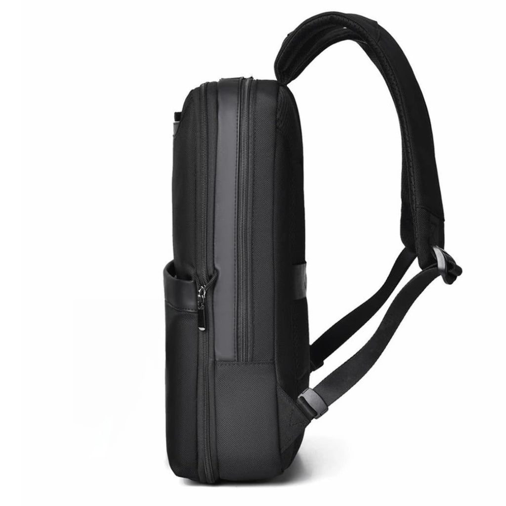Black backpack on a white background