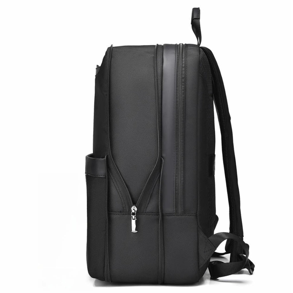 Black backpack on a white background