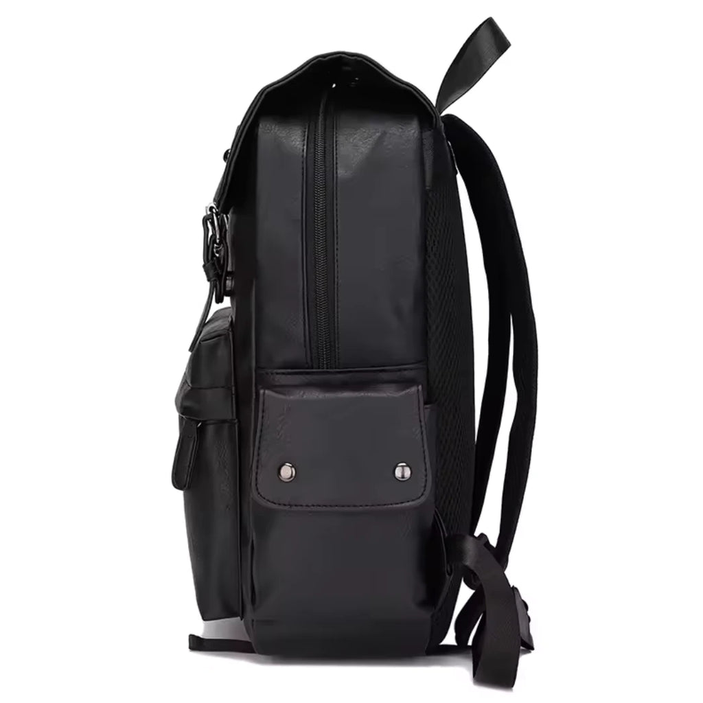 Black backpack on a white background