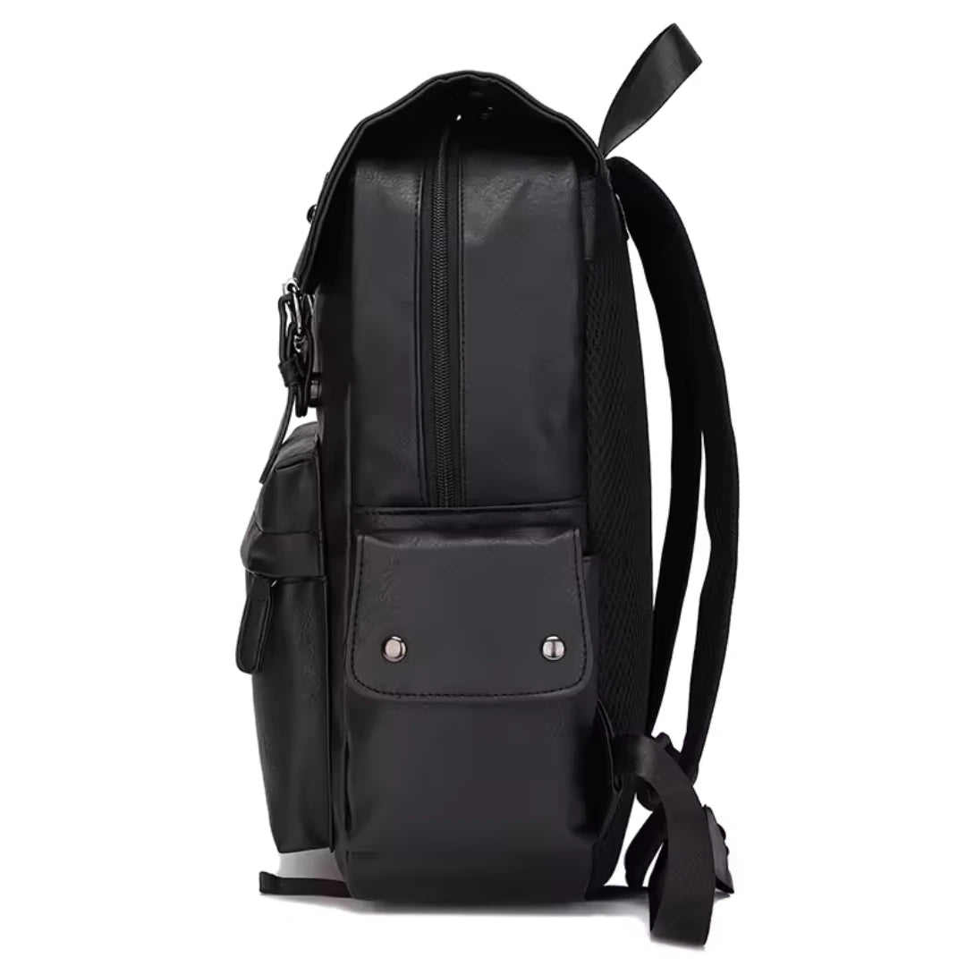 Black backpack on a white background