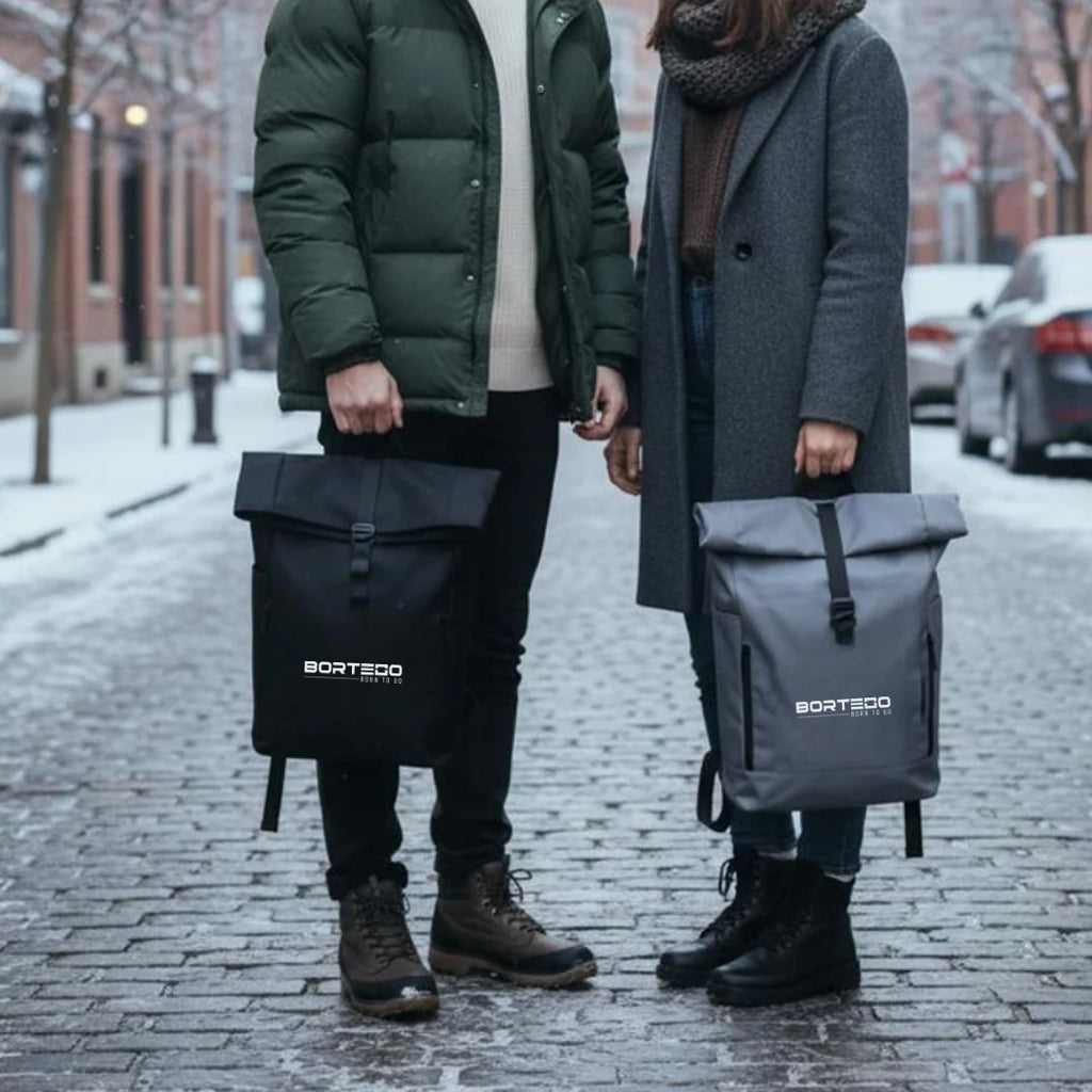 Zestaw plecaków roll-top w kolorach czarnym i szarym