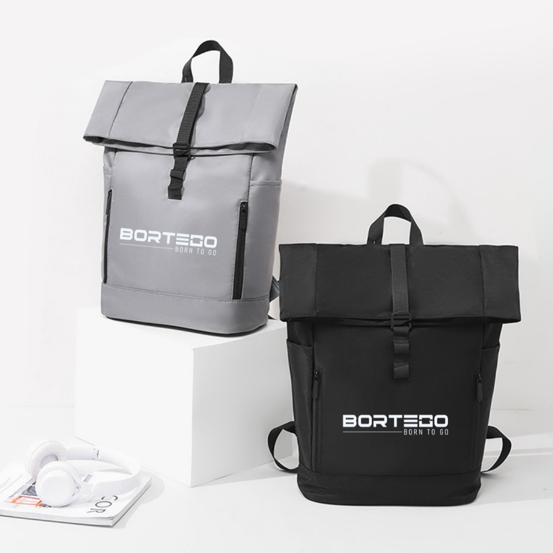 roll top backpack gray and black