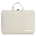 An off-white laptop sleeve with a textured crocodile pattern, featuring dual top handles and a zippered closure, with the BORTEGO logo printed in white on the bottom right.