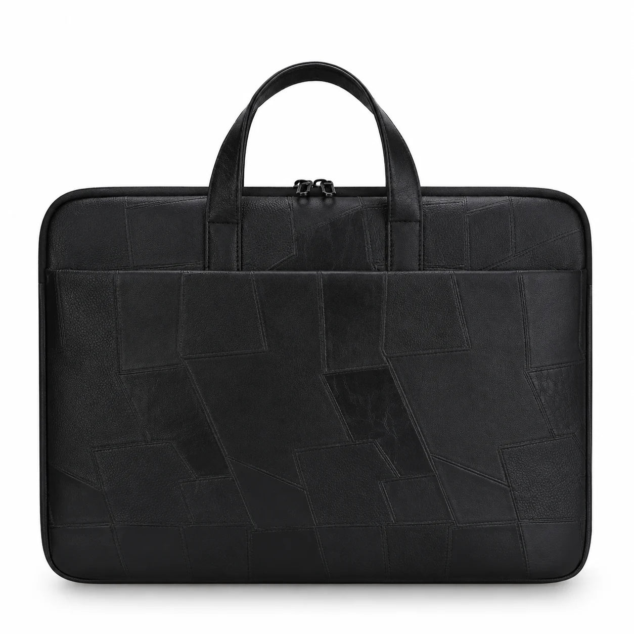 Black textured laptop sleeve with dual top handles, shown against a plain white background.