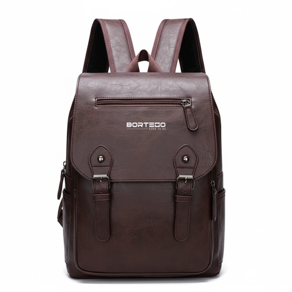 Brown backpack with visible brand logo on a white background