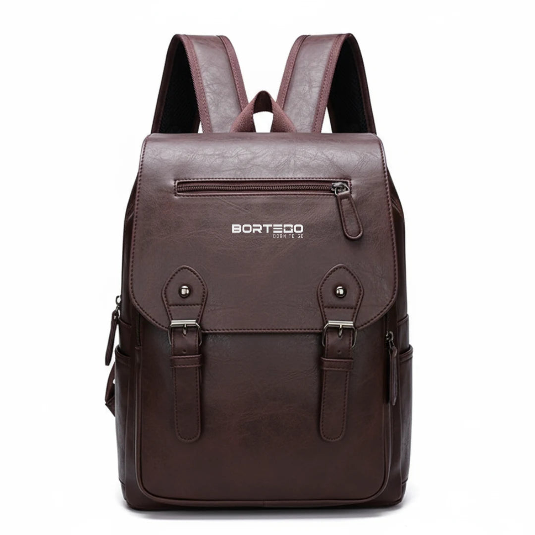 Brown backpack with visible brand logo on a white background