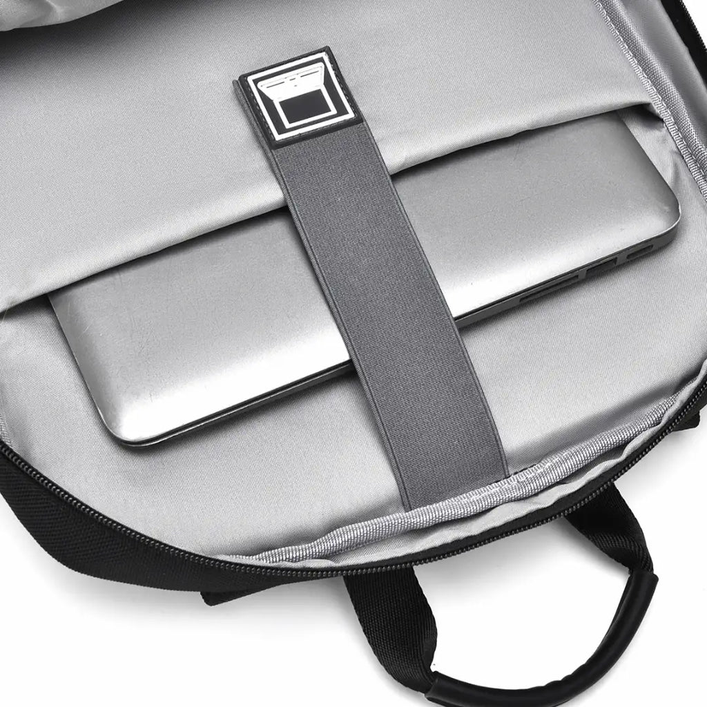 Gray laptop bag with a laptop inside on a white background
