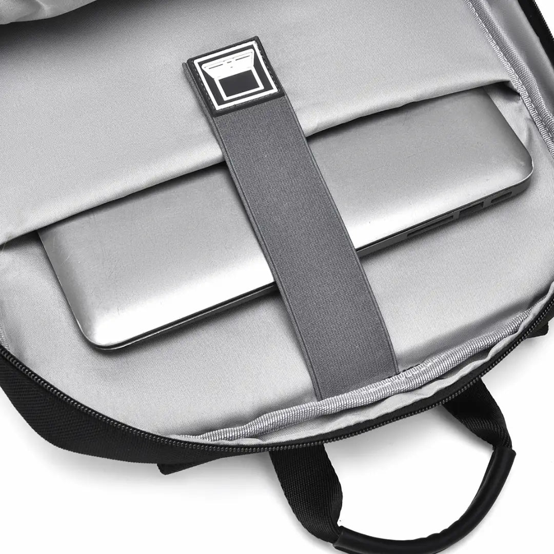 Gray laptop bag with a laptop inside on a white background