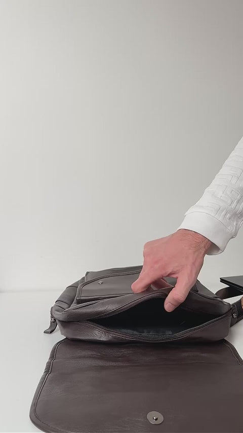 laptop compartment in the leather backpack