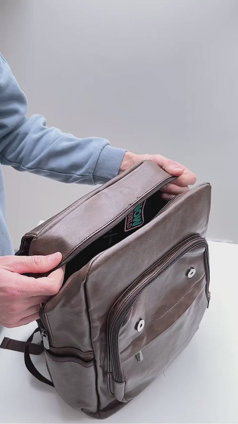eco leather brown backpack with laptop