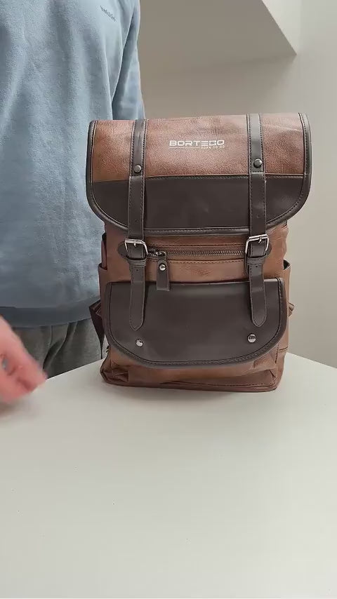 eco leather brown Bortego backpack packing