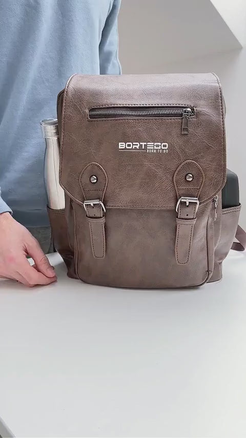 eco leather brown backpack packing