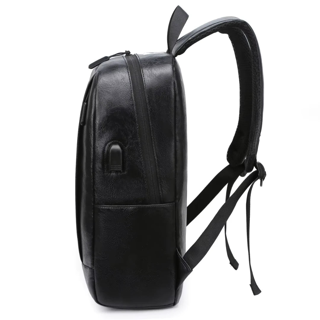 Bortego black leather backpack side