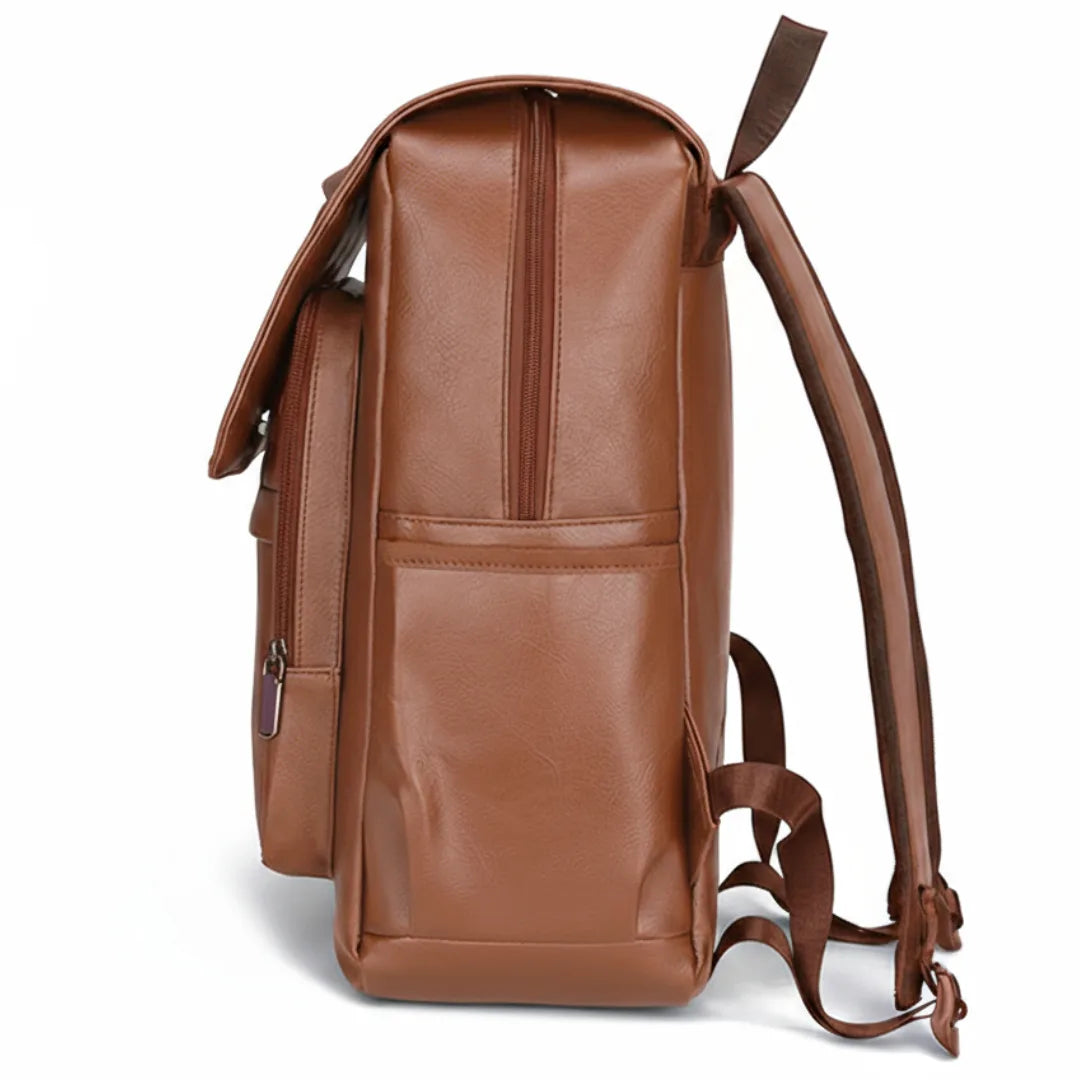 Brown leather backpack Bortego on a white background