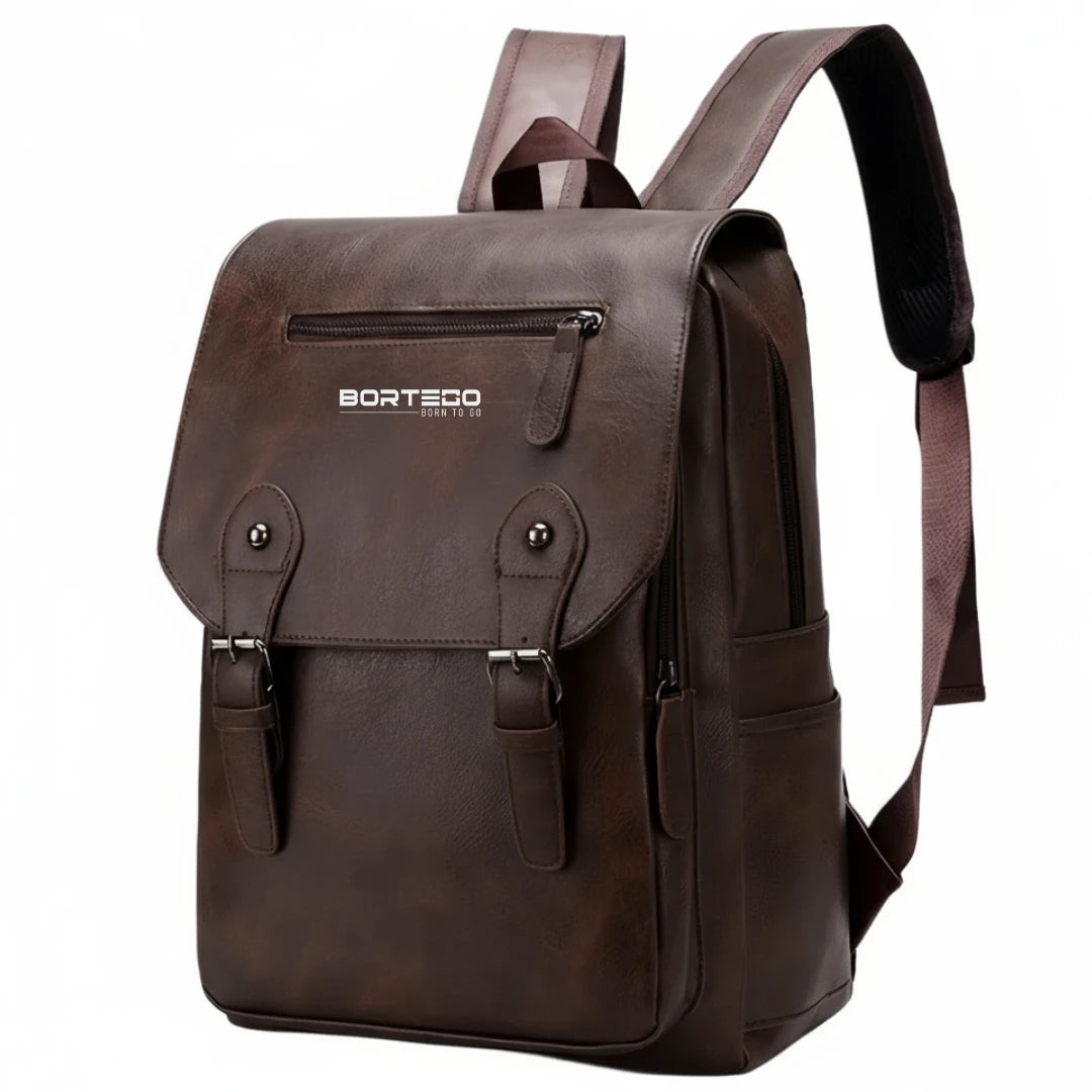 Brown backpack with visible brand logo on a white background